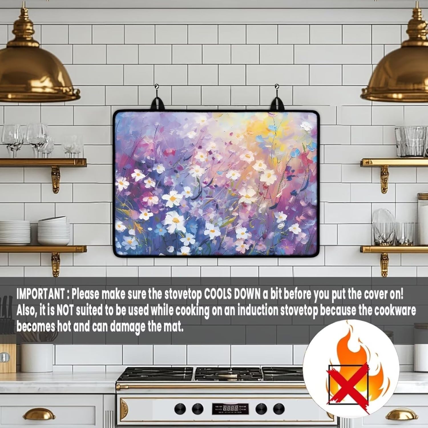 Babrukda Purple Flowering Shrubs Stove Cover for Electric Stove Top Fashion Stove Cover with Hanging Loops Foldable Cooktop Cover Kitchen Accessories Heat Resistant Countertop Protector Gifts