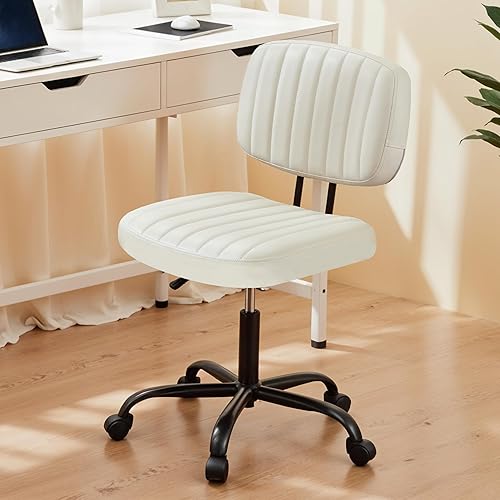 Simple Deluxe Silla de escritorio pequeña, silla de oficina sin brazos con ruedas, de piel sintética, cómoda para computadora, giratoria, sin brazos
