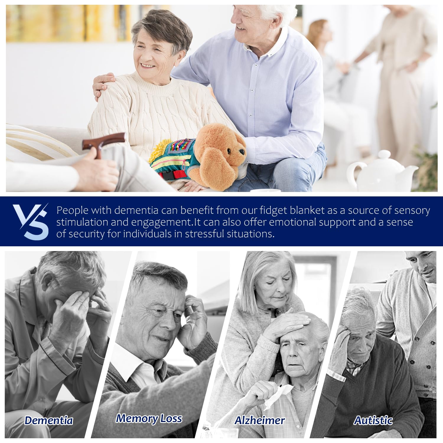 Manta antiestrés para adultos con demencia, manta antiestrés para actividades de Alzheimer, regalo sensorial para ancianos, personas mayores, pacientes con autismo