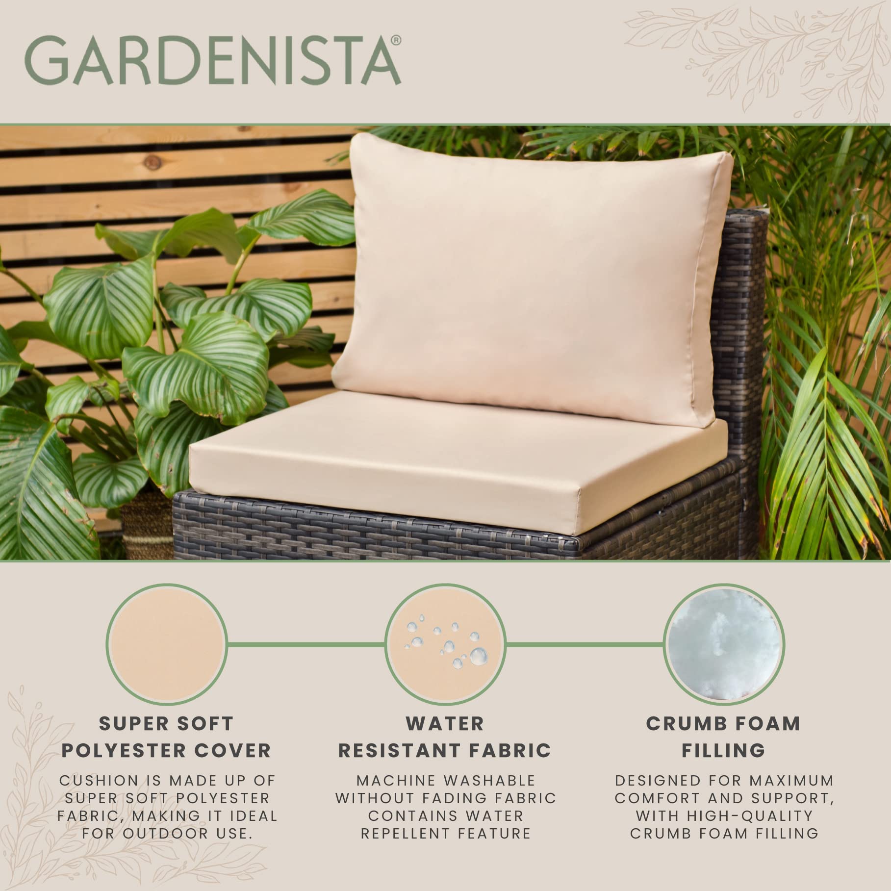 Cuscini Da Esterno Gardenista Per Sedia A Sdraio | Set Schienale E Seduta 40x80 Cm | Imbottiti Morbidi In Cotone Con Trapuntatura Vimini