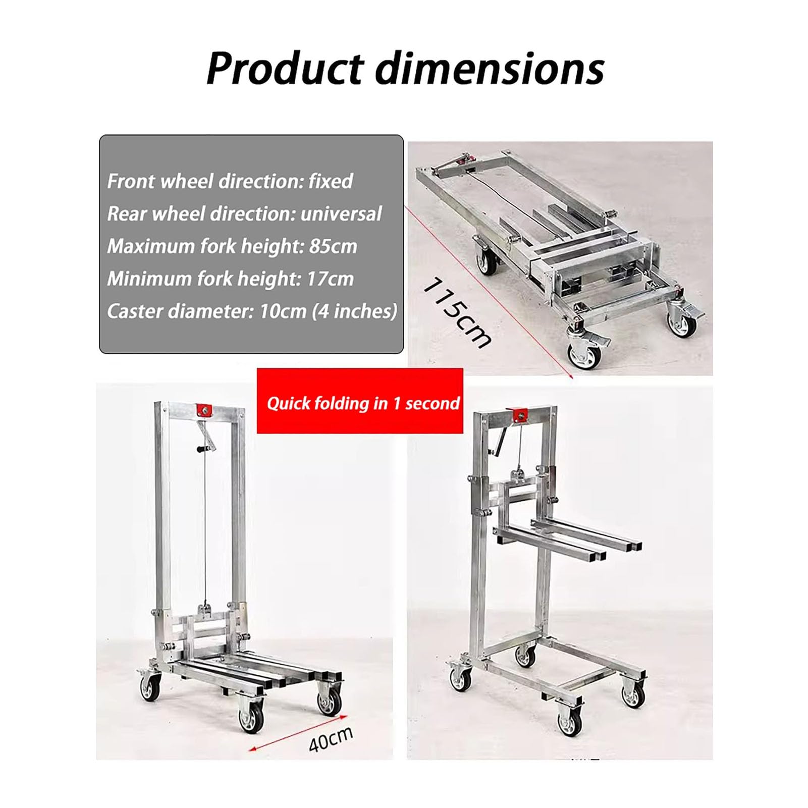 Carretilla elevadora manual, carretilla elevadora de manivela resistente, apilador de cabrestante de elevación de material plegable para el garaje y almacenes