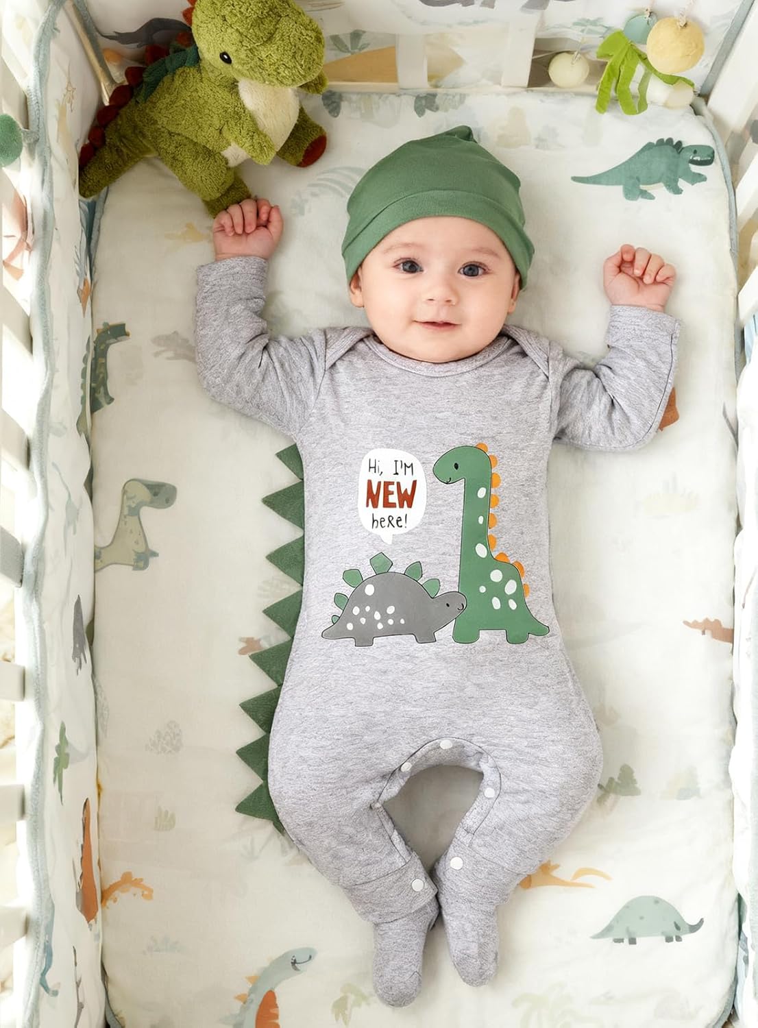 GRNSHTS Newborn Baby Boy Romper Coming Home Outfits Letter Print Bodysuit Jumpsuit+Hat+Gloves 3PCS Clothes Set - Image 7