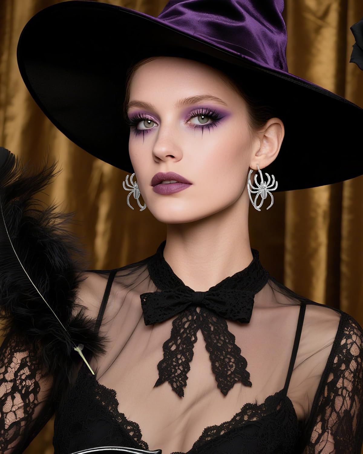 2 Pairs Spider Earrings for Women Spooky Black Silver Spider Hoop Earrings Halloween Gothic Style Jewelry Accessories for Party Costume - Image 2