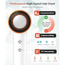 Hair Dryer, 150000 RPM High-Speed Blow Dryer with 500Million Negative Ions for Fast Drying, Lightweight & Thermo-Control, Hair Dryer with Diffuser and Nozzle, Ideal for Salon & Travel, White