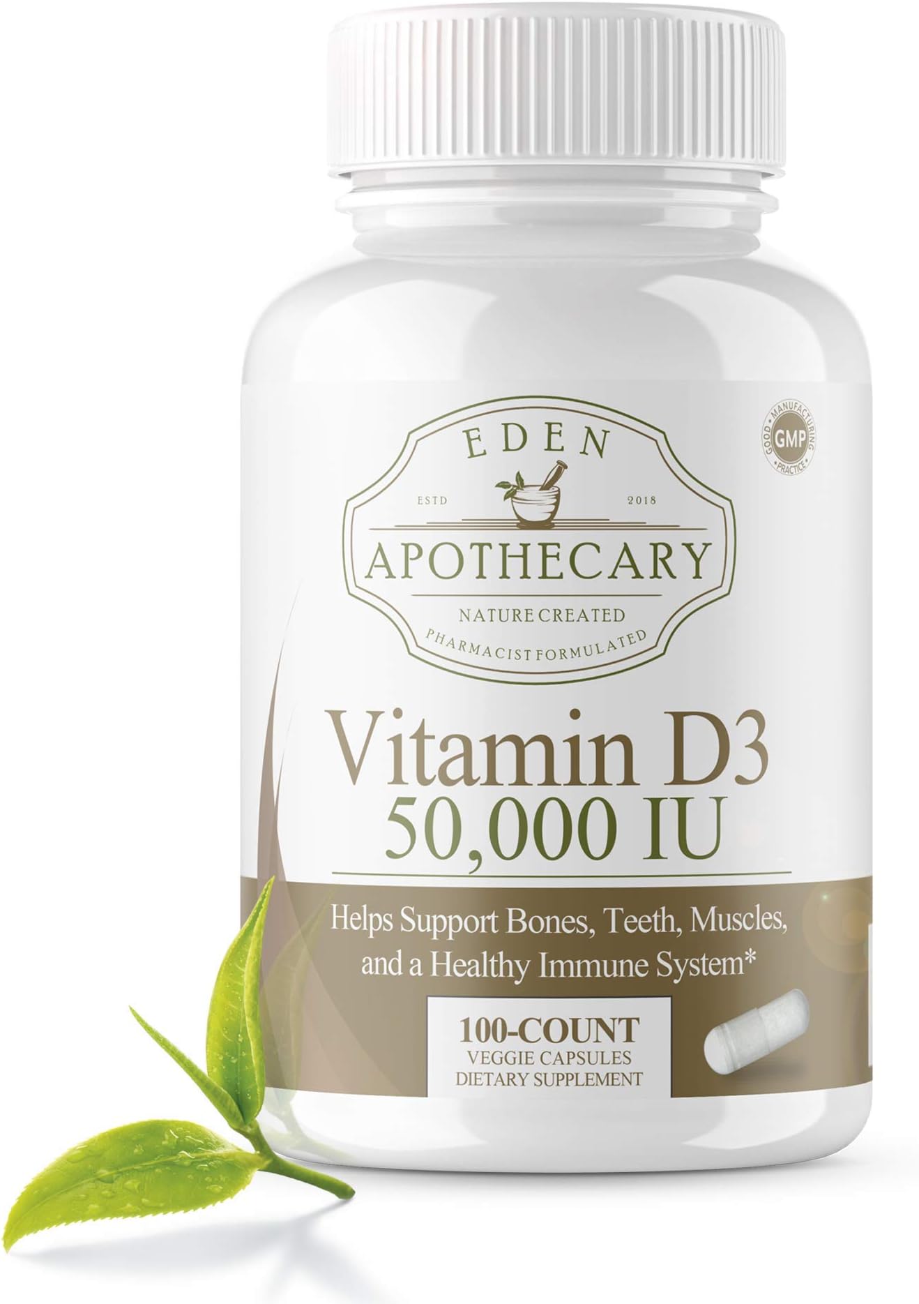Vitamin D3 50,000 IU units for Bones Teeth Muscles and Immune System - High Potency Dose Vit D Vegetarian Approved Health Supplement - Pharmacist created and approved - 100 count
