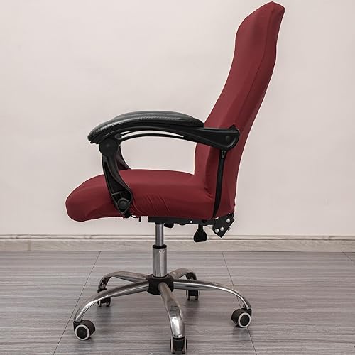 Miniatura 2 de Melaluxe Funda para silla de oficina - Funda elástica universal para silla de escritorio, Fundas para silla de computadora (tamaño L) - Rojo vino