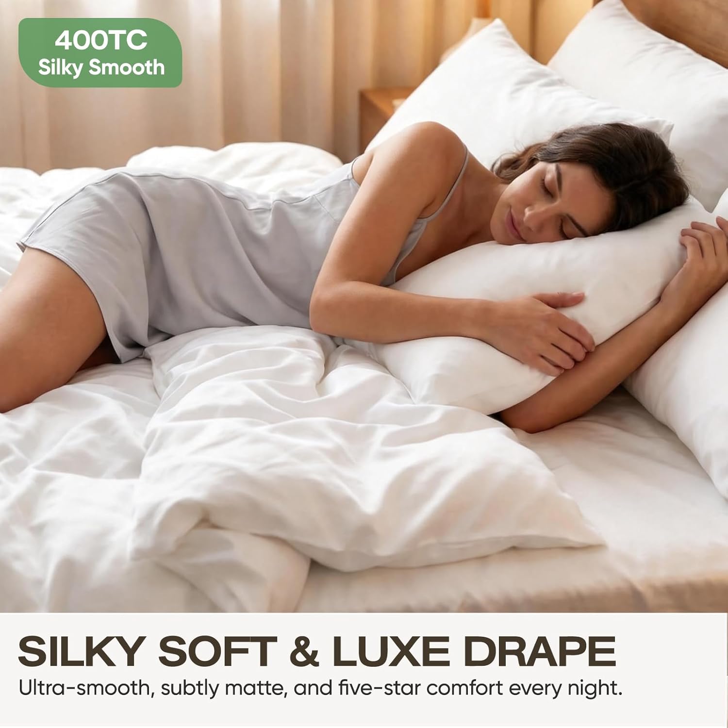TWK Queen Sheets Set,100% Viscose Derived from Bamboo Bed Sheets,Deep Pockets Queen Sheets Up to 18", Cooling Sheets for Hot Sleepers (Pearl White, Queen)