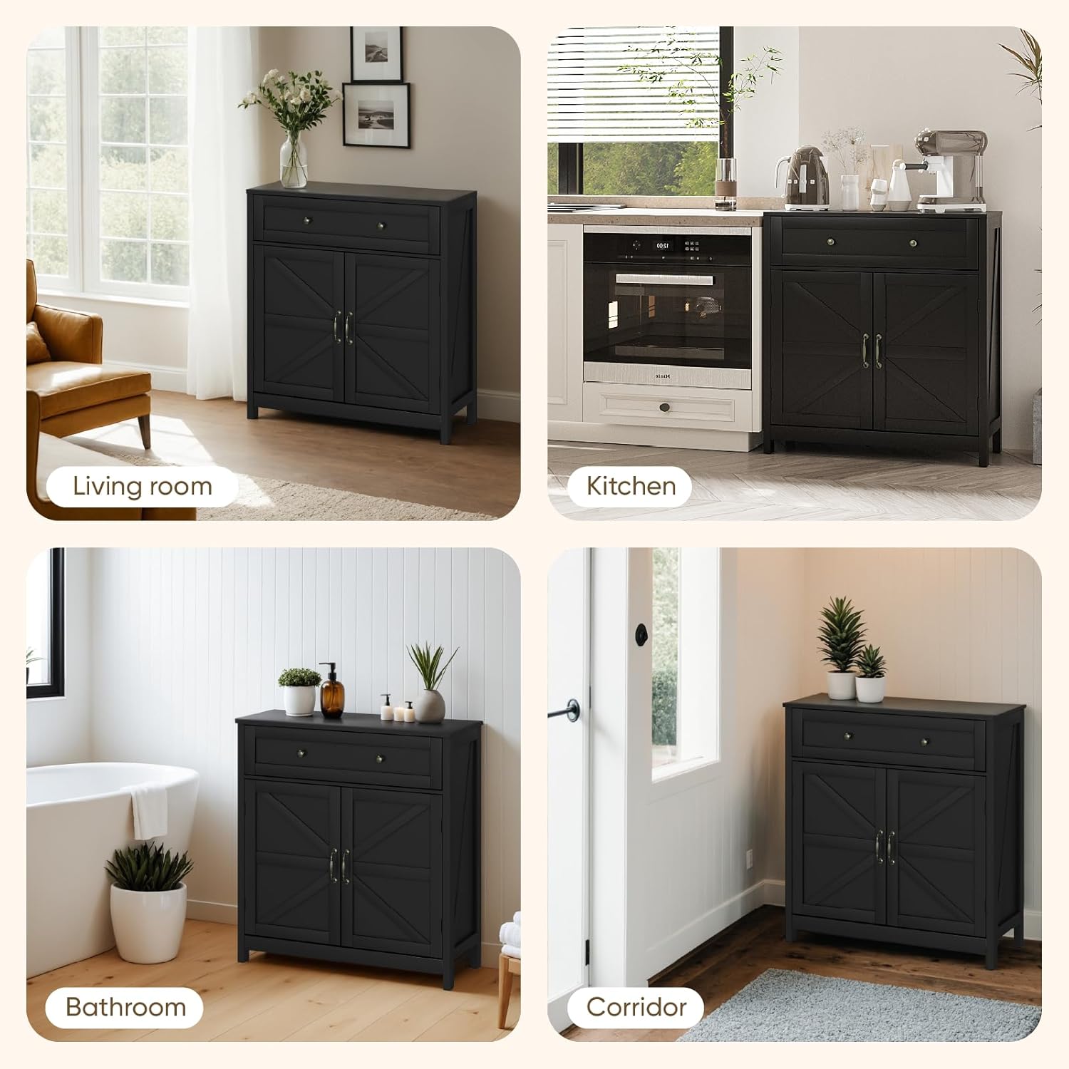 Semiocthome Farmhouse Sideboard Buffet Cabinet with Storage and Adjustable Shelf, Accent Table with Barn Door, Storage Cabinet for Kitchen, Dining Room, Bathroom, Entryway - Black