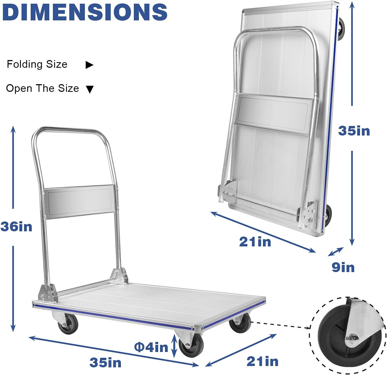 Platform Truck Folding Heavy Duty Aluminum Platform Cart Push Cart Dolly Hand Truck 800lbs Weight Capacity : Industrial & Scientific