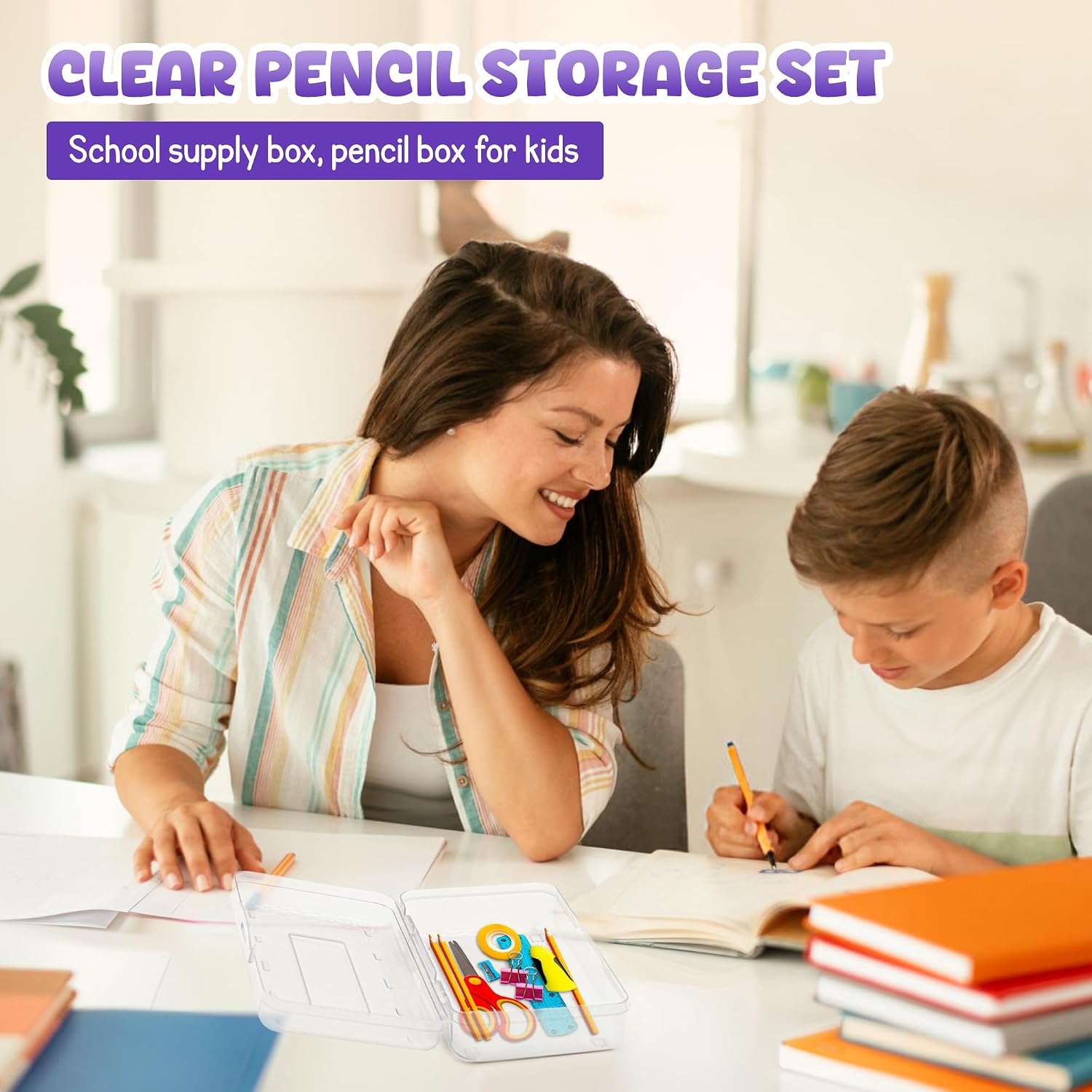 4E's Novelty 4 Pack Large Pencil Case Boxes, Hard Plastic Pencil Boxes Bulk Classroom, Cute Kids Clear Pencil Case with Snap Tight Lid for Boys Girls (Clear)