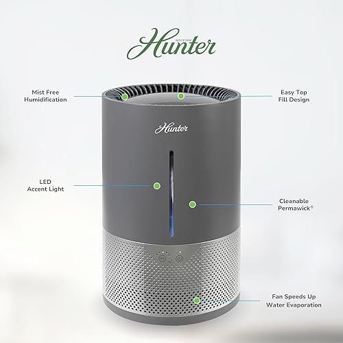 Miniatura 2 de HHE150 Hunter Aspire 4.8L Humidificador evaporativo con filtro PermaWick (4.8L) – Elimina contaminantes y polvo blanco para limpiar la niebla