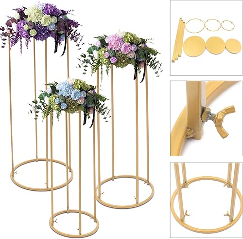 Miniatura 7 de DYRABREST 3 soportes de metal para plantas, jarrón redondo dorado para anidar, mesa auxiliar, soporte de flores para interiores, maceta de esquina,