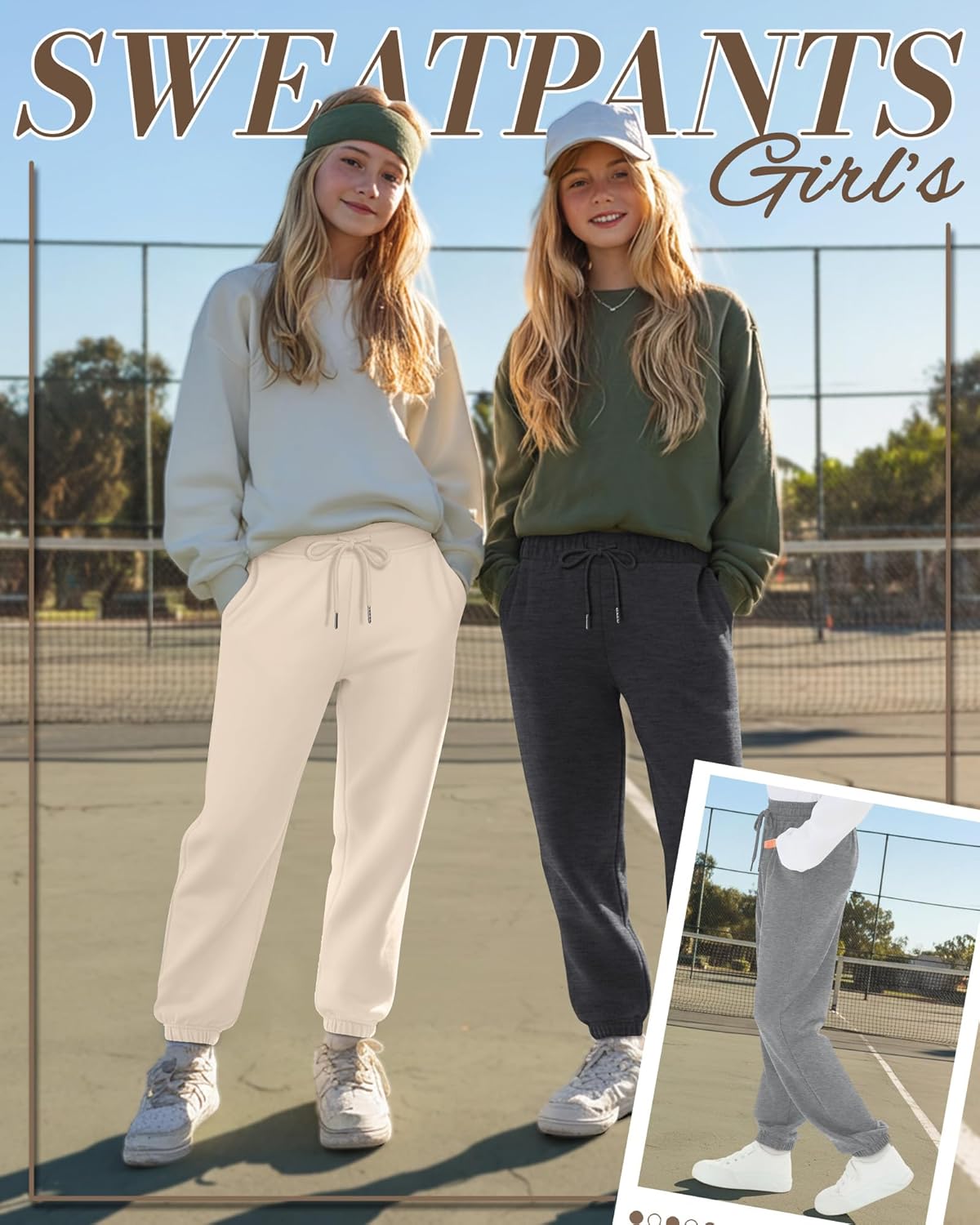 4 Pack Girls' Jogger Sweatpants Girls Drawstring Sweat Pants Teens Activewear Kids Joggers with Pockets (Ages 5-16) - Image 2