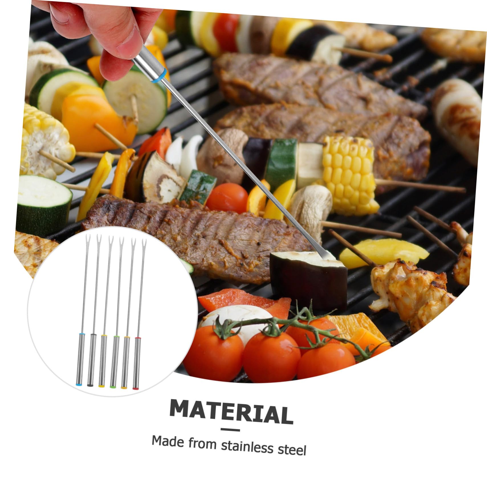 Happyyami 6pcs Stainless Steel Meat Fork for Barbecue and Roasting Versatile Cooking Utensils for Outdoor Grill Includes Fruit and Dessert Forks