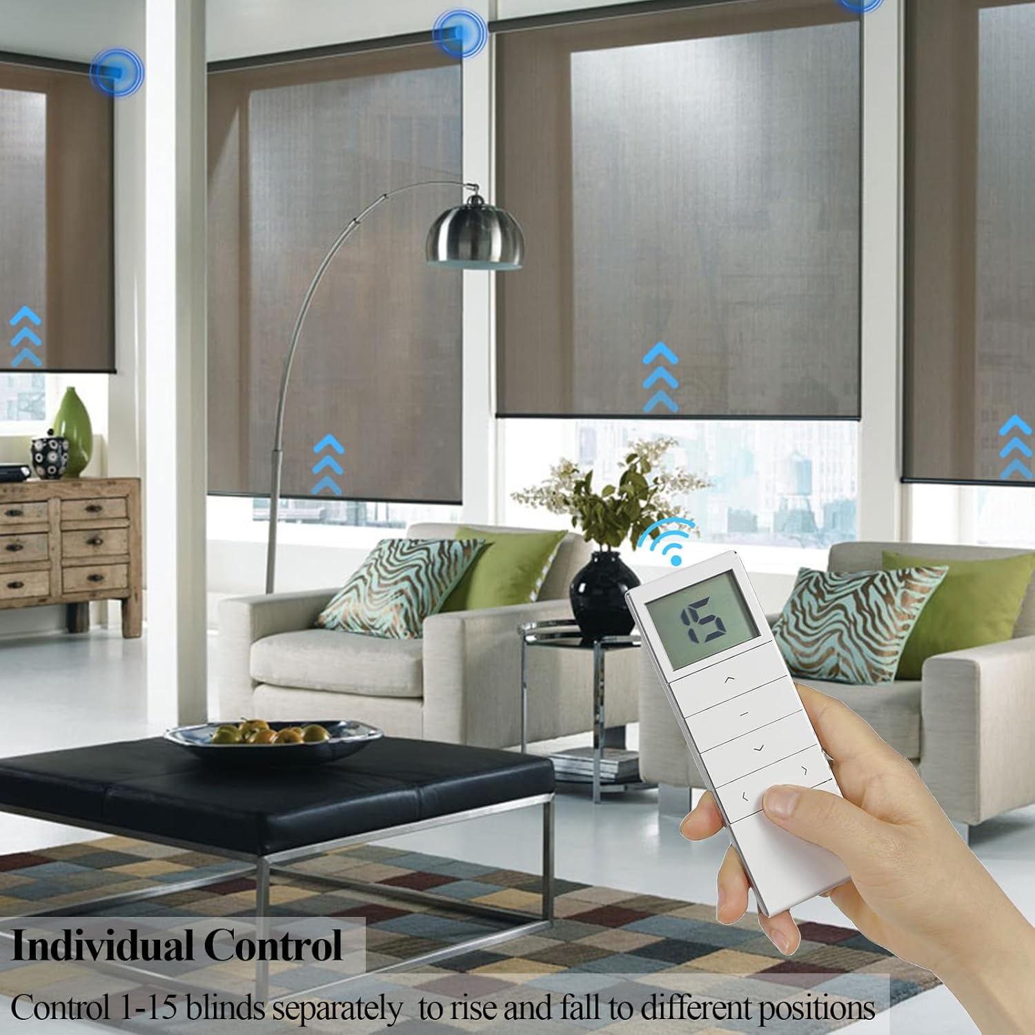 Individual control of blinds with DC1602 remote