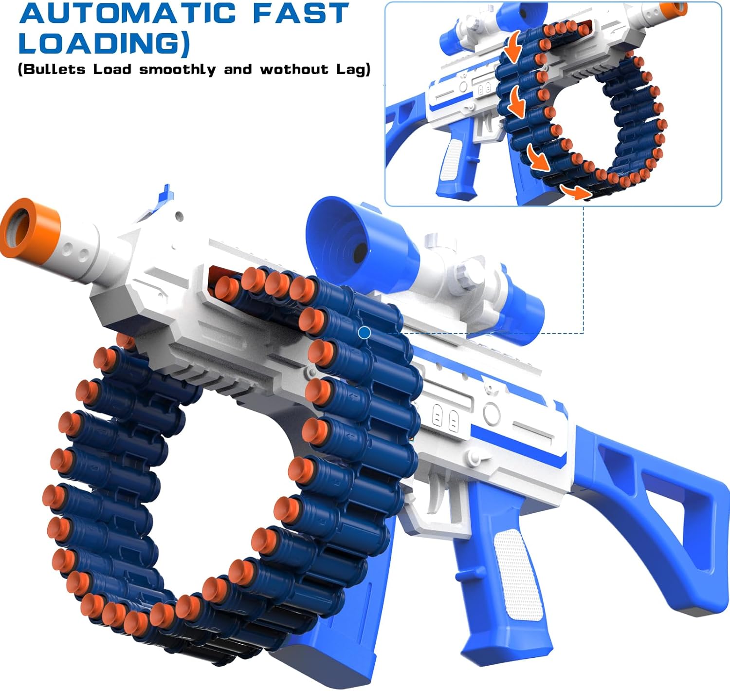 Electric Automatic Toy, JakMean Toy Blaster with 30 Dart Clips and 100 Foam Darts, Outdoor Shooting Games Toys for 6-12 Year Old Boys & Girls Adults, Gifts for Birthday Xmas, Blue