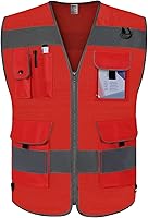 Vista 20 de TCCFCCT Chaleco de seguridad azul para hombres y mujeres, chaleco reflectante de alta visibilidad con 9 bolsillos para seguridad, chaleco de trabajo