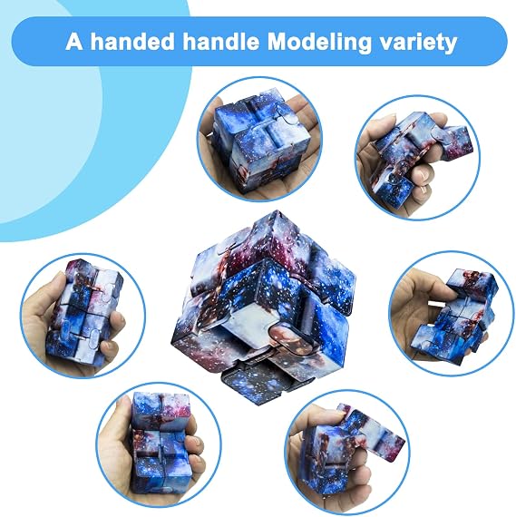 Infinitycube Fidget Toy Stress Relieving Fidgeting Game for Kids and Adults,Cute Pocket-Sized Unique Gadget for Anxiety Relief and Kill Time (4, Galaxy & Macaron Blue)