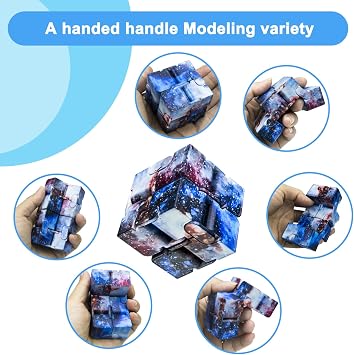 Infinitycube Fidget Toy Stress Relieving Fidgeting Game for Kids and Adults,Cute Pocket-Sized Unique Gadget for Anxiety Relief and Kill Time (4, Galaxy & Macaron Blue)