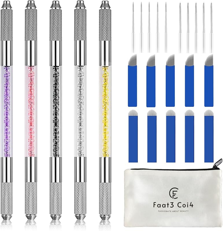 Bolígrafo de Microblading, bolígrafos manuales para cejas, suministros de microcuchillas, herramienta manual de Microblading de doble cara para suministros de maquillaje (5 piezas)