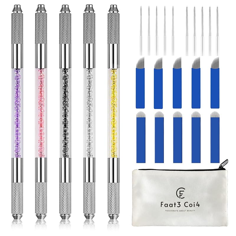 Faat3 Coi4 Caneta Manual de Microblading com Dupla Extremidade, 5 Unidades