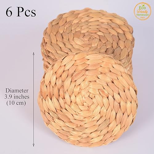 Miniatura 2 de 6 posavasos de mimbre bohemio de jacinto de agua, estéticos, tejidos, absorben la humedad para escritorio de oficina