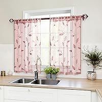 Vista 27 de HOMEIDEAS Cortinas traslúcidas amarillas de 84 pulgadas de largo, 2 paneles de cortinas bordadas con patrón floral amarillo y blanco, cortinas