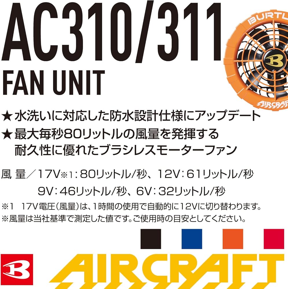 バートル17v ファン一式 BURTLE（バートル） 作業服 作業着 AC311 17V対応ファンユニット
