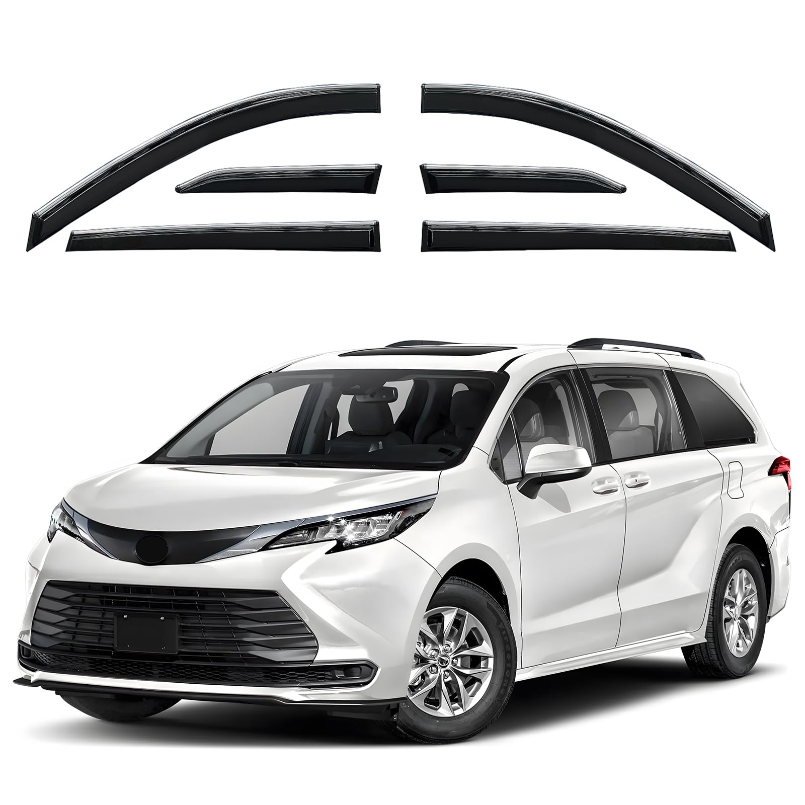 shatterproof out-channel window deflectors for toyota sienna 2021-2026, rain guards window visors for cars vent deflector car accessories for sienna 21-26 6-pcs chrome