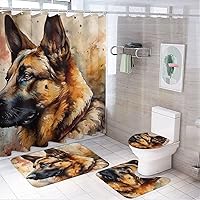 Vista 1 de Juego de 4 cortinas de ducha con diseño abstracto de animales y perros, estilo acuarela de pintura al óleo, bonito estampado de pastor alemán
