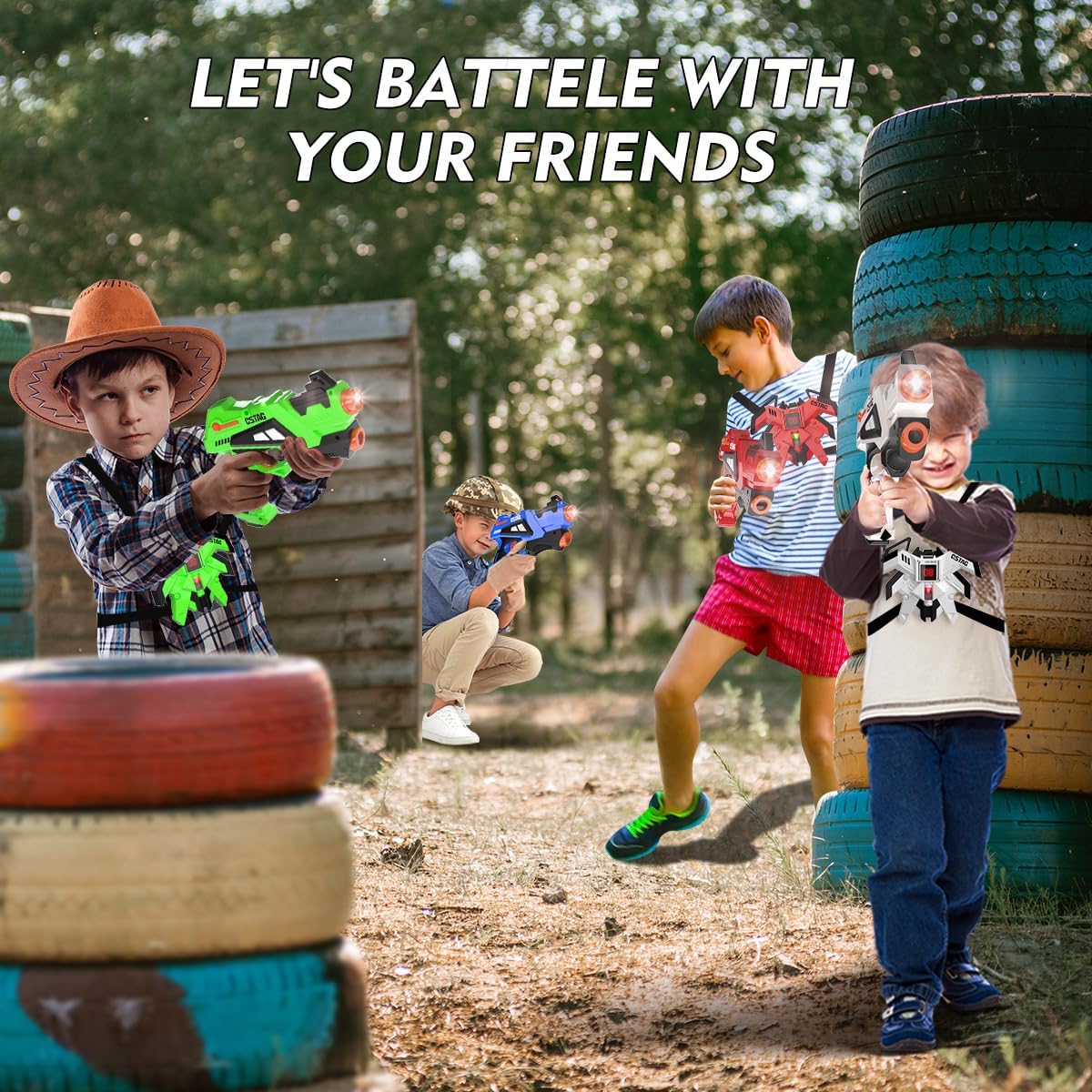 VATOS Rechargeable Infrared Gun Set - 4 Infrared Tag Sets with Vest, Rechargeable Battery 4-in-1 Charger Upgraded Indoor Outdoor Game for Adults Kids Toy Gifts for Boys Girls Age 6-12 Years Old