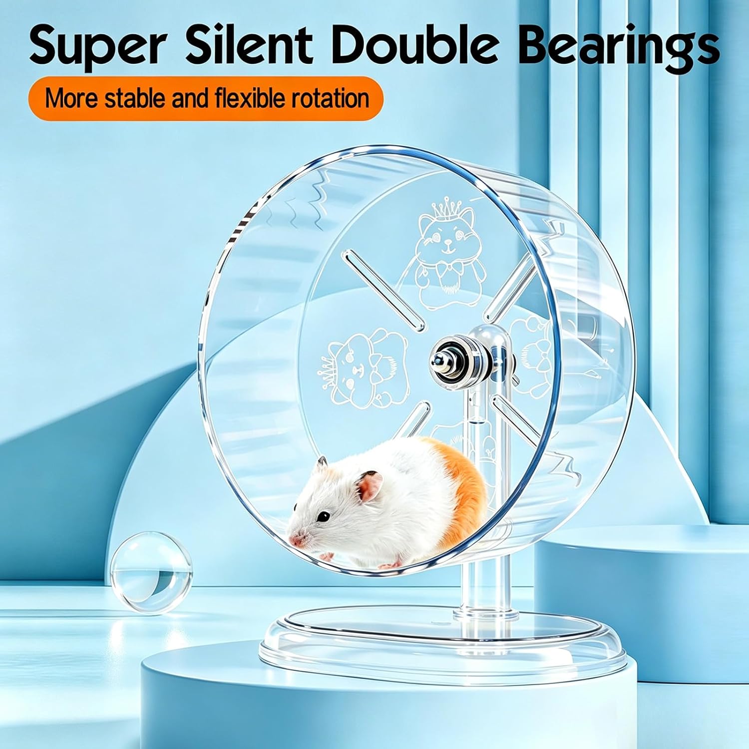 Hamster Wheel,Super Silent Hamster Exercise Wheels,Silent Wheel,Hamster Wheels,Adjustable Stand Hamsters Exercise Wheels,Quiet Rat Wheel (Transparent, Ф7 inch)