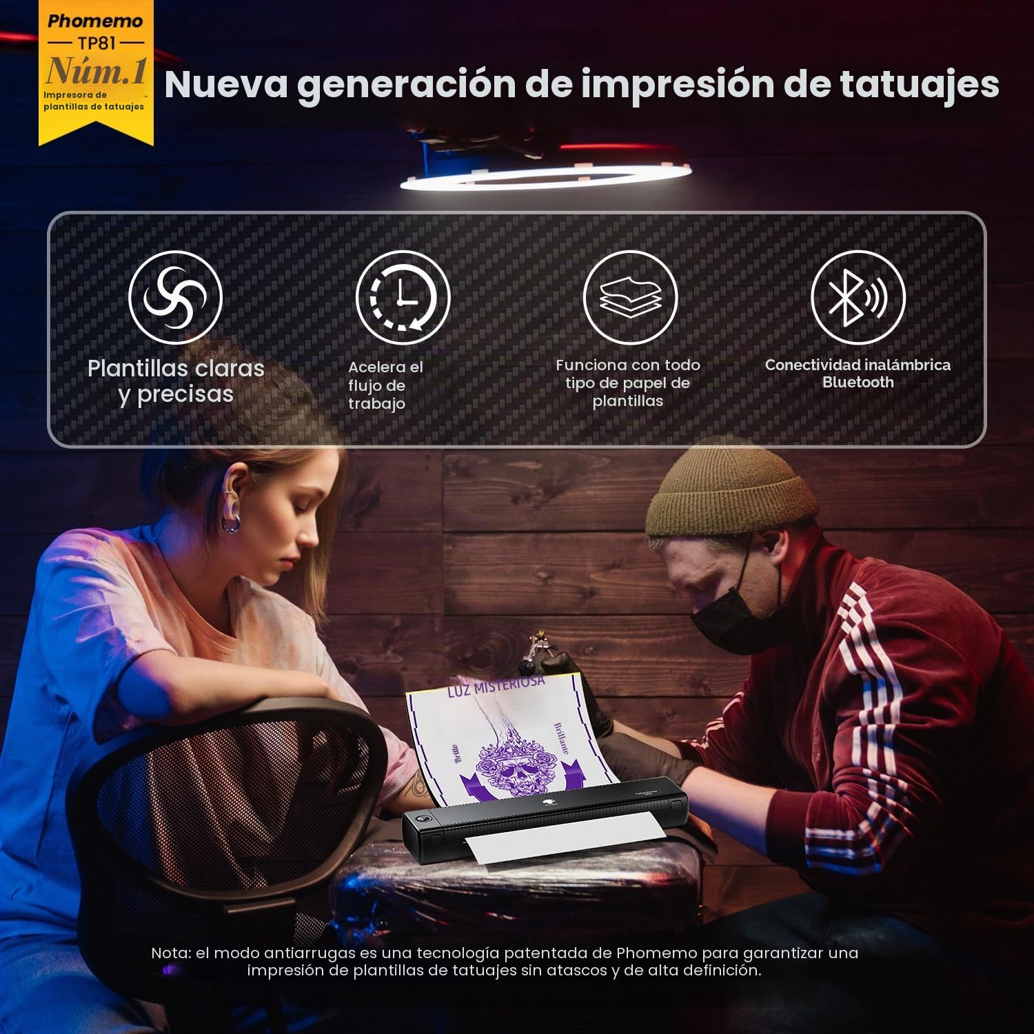 Phomemo TP81 Termocopiadora Tattoo, Impresora Termica Tattoo, Impresora Térmica de Tatuajes con 10 Hojas de Papel Térmico para Tatuajes Copiadora Tattoo Transfer,Compatible con Tablet PC, Smartphone
