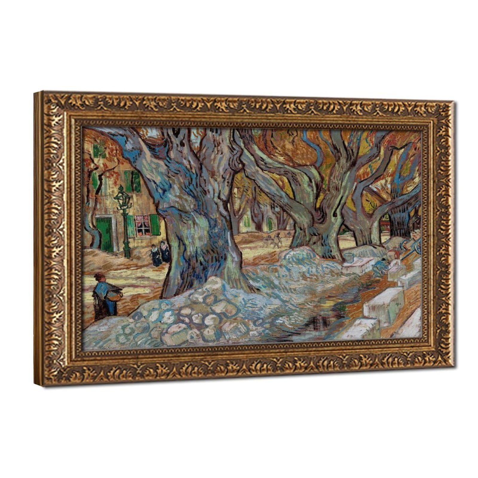 WCYB Stretched Canvas The Large Plane Trees Road Menders at Saint-rémy by Vincent Van Gogh Prints Posters Canvas Deco Paintings Wall Art For Office Living