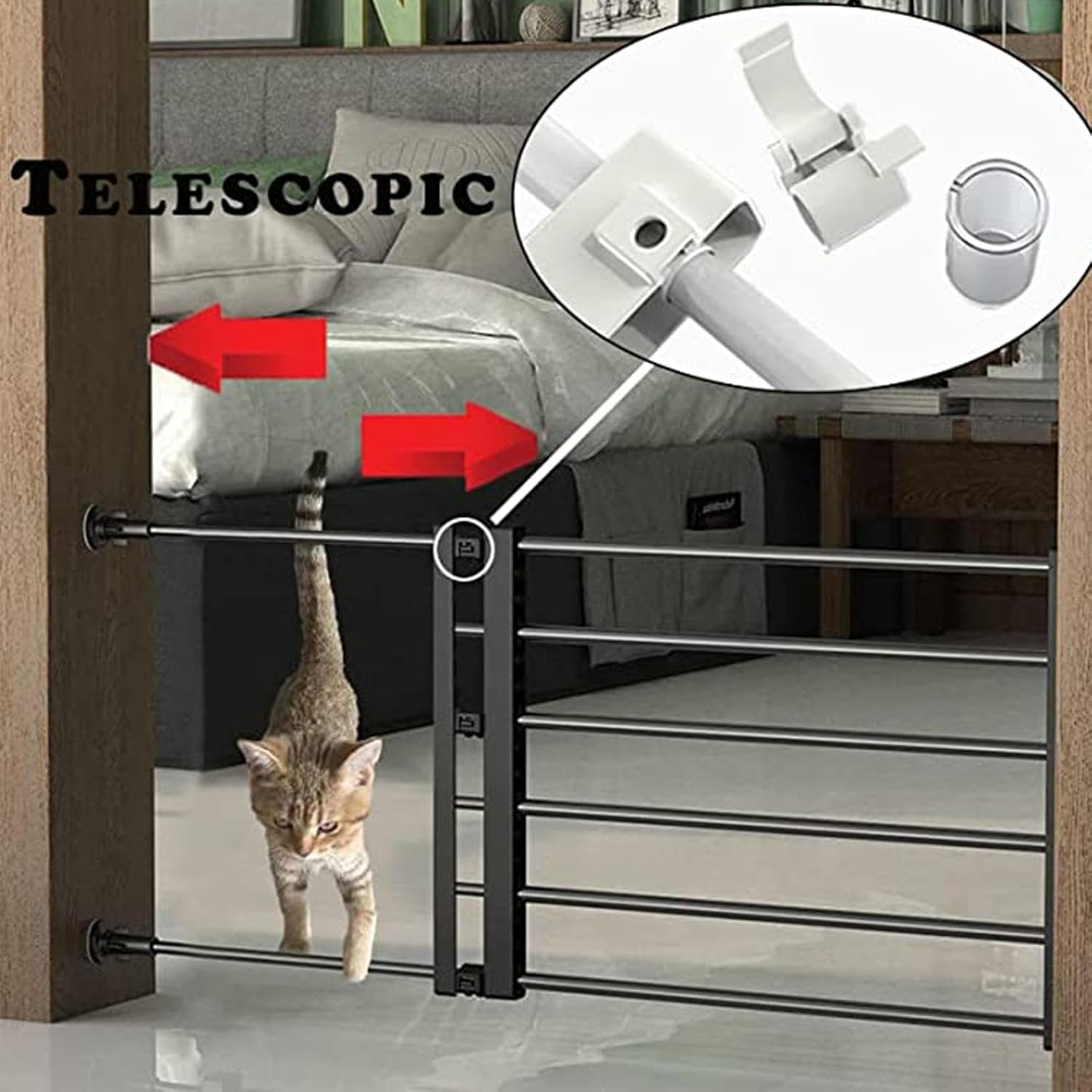 Retractable Short Dog Door - Metal Pet Gates, Puppy Playpen Expandable Indoor Gate | Flexible and Adjustable Pet Guard Gate with Anti Slip Pads, Installation Retractable Dog Stairs Gate