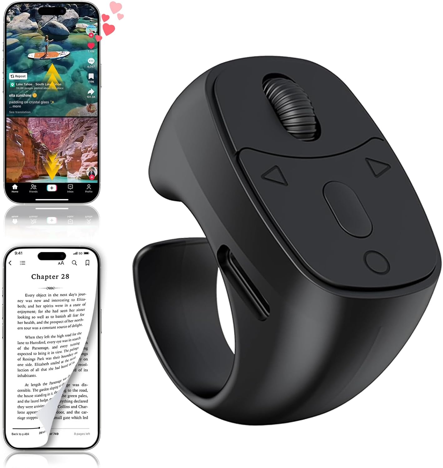 Remote Control Scrolling for Tiktok, Page Turner for Kindle App E-Book, Bluetooth Camera Shutter Remote for iPhone/Android/iOS (JX-11)
