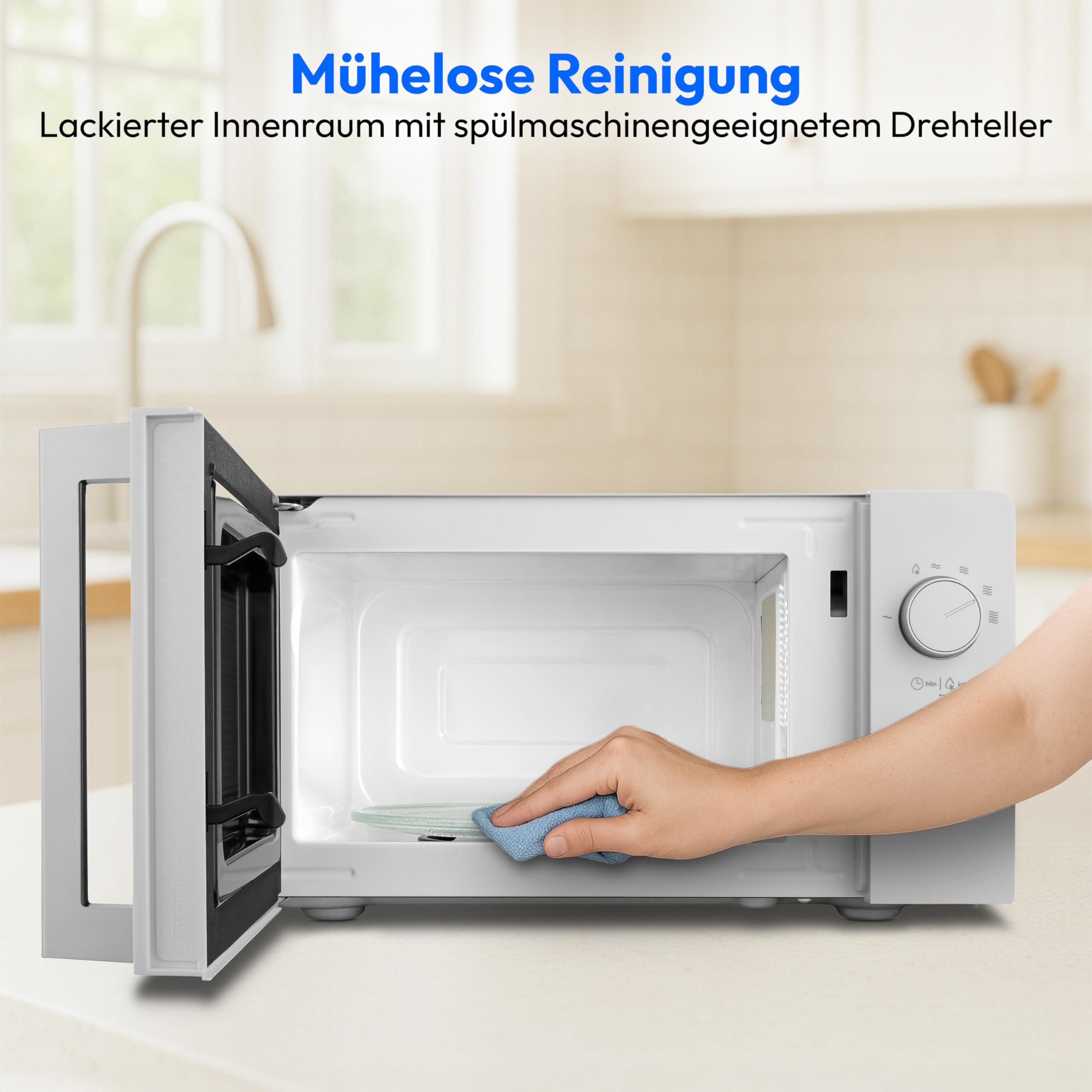MEDION Mikrowelle klein (17 Liter, 700 Watt kompakt und platzsparend, 5 Mikrowellenstufen, Auftaufunktion, Timerfunktion, MD12211) light grau [MODELL 2025]