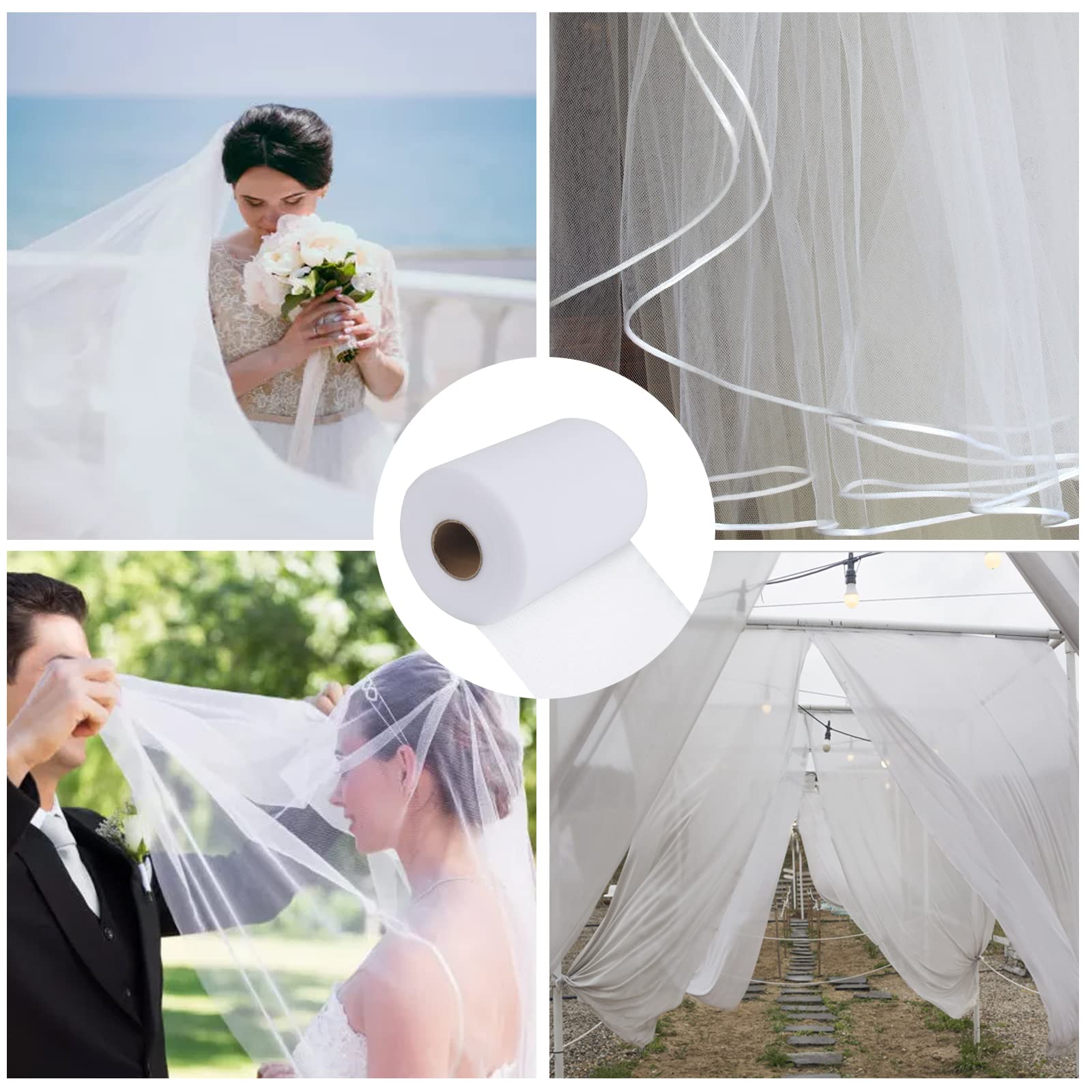 Rotolo Tulle Bianco 91m X 15 Cm - In Poliestere | Per Decorazioni Matrimoni, Feste E Fai Da Te - Foto 2