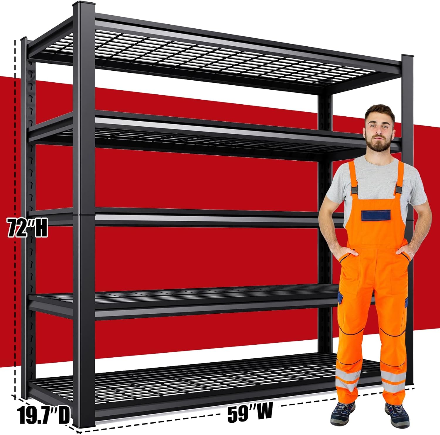 72"Hx59"Wx20"DGarage Shelving-2500 lbs 5 Tier Storage Shelves,Adjustable Heavy Duty Metal Shelving Unit and Storage Large Wire Rack,Utility Steel Shelf for Warehouse Industrial Pantry Basement