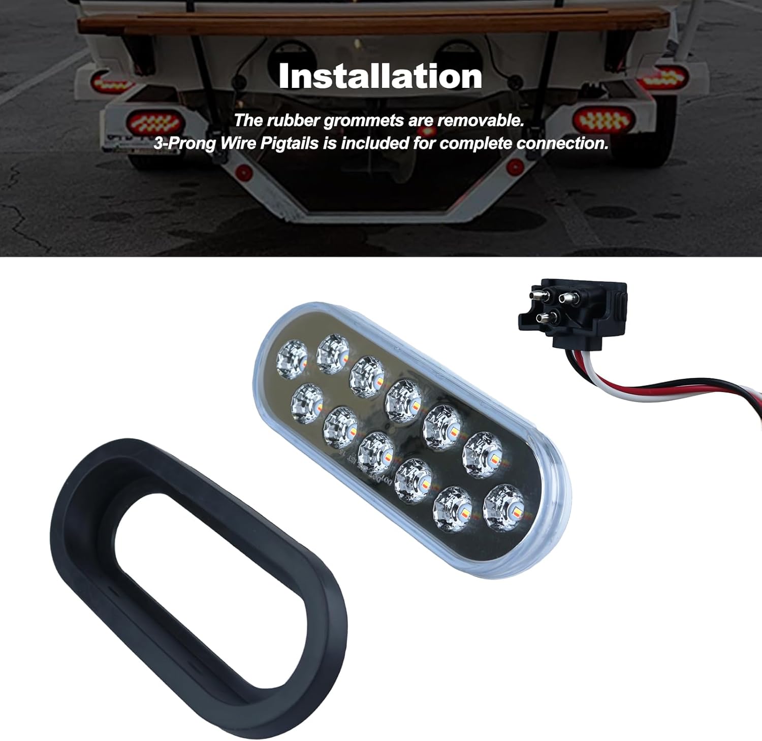 6 Inch Oval Dual Revolution LED Tail Lights Red Stop Turn Tail Lights White Backup Reverse Lights Kit for Trailer RV Truck IP67 Waterproof 4PCS