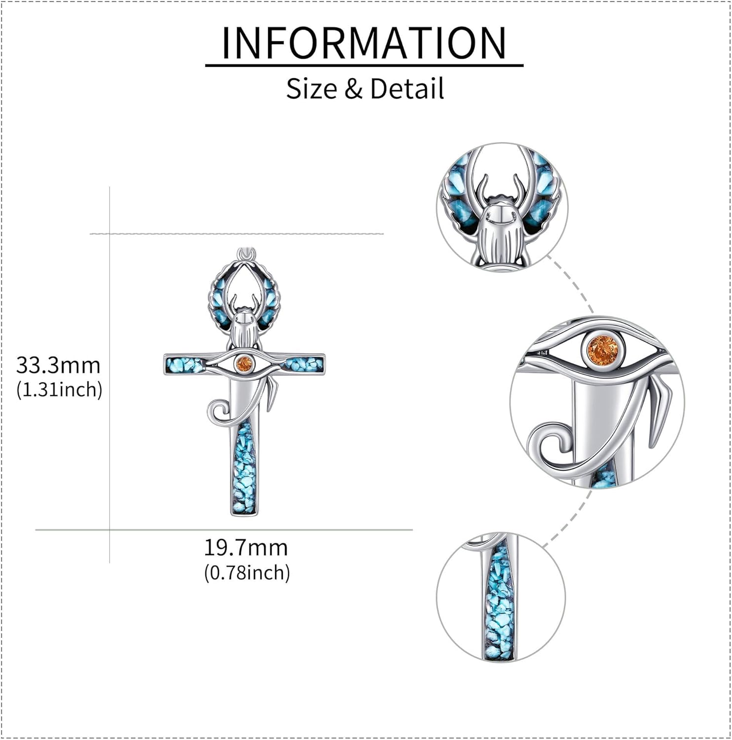 YAFEINI Ankh Necklace 925 Sterling Silver Turquoise Ankh Pendant Eye of Horus Necklace Egyptian Jewelry Gifts for Women Men - Image 4