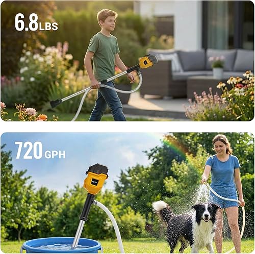 Miniatura 3 de Bomba de transferencia de agua sin escobillas compatible con batería Dewalt 20V (solo herramienta), 720GPH Bomba de agua inalámbrica sumergible