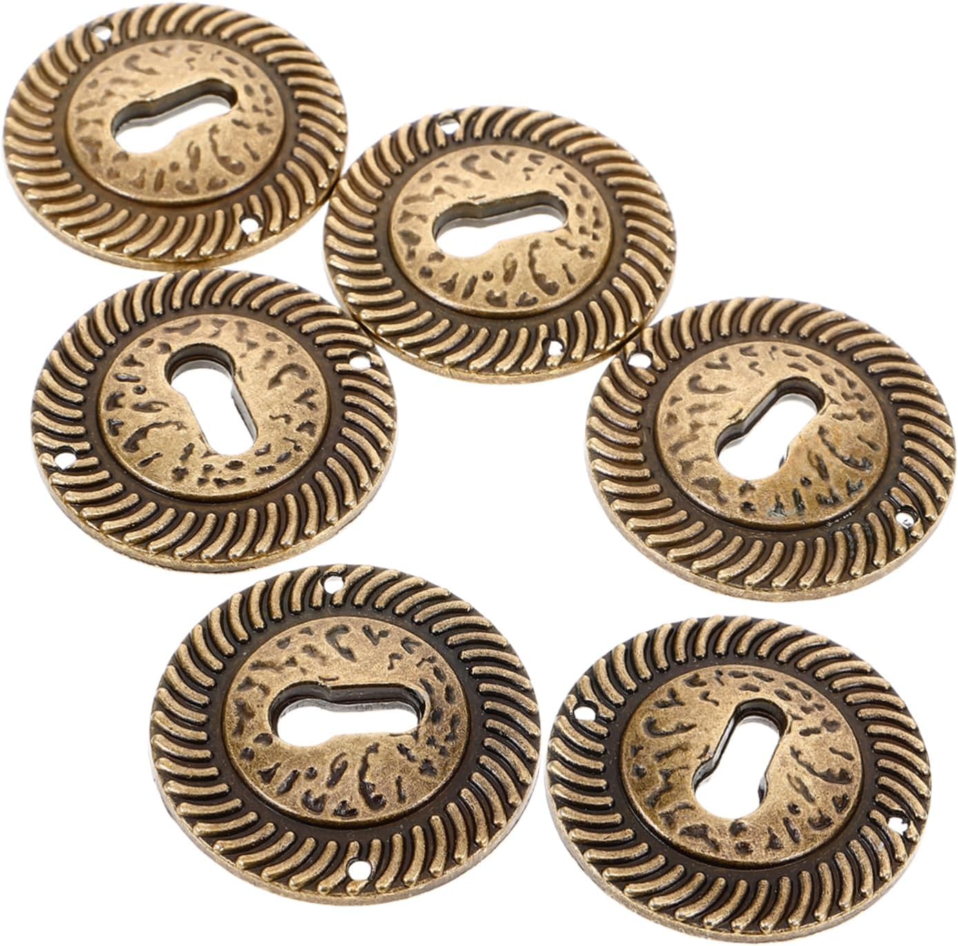 WOONEKY 6pcs Antique Style Keyhole Covers Zinc Alloy Midcentury Modern Decorative Plate for Dresser Cabinet Decor