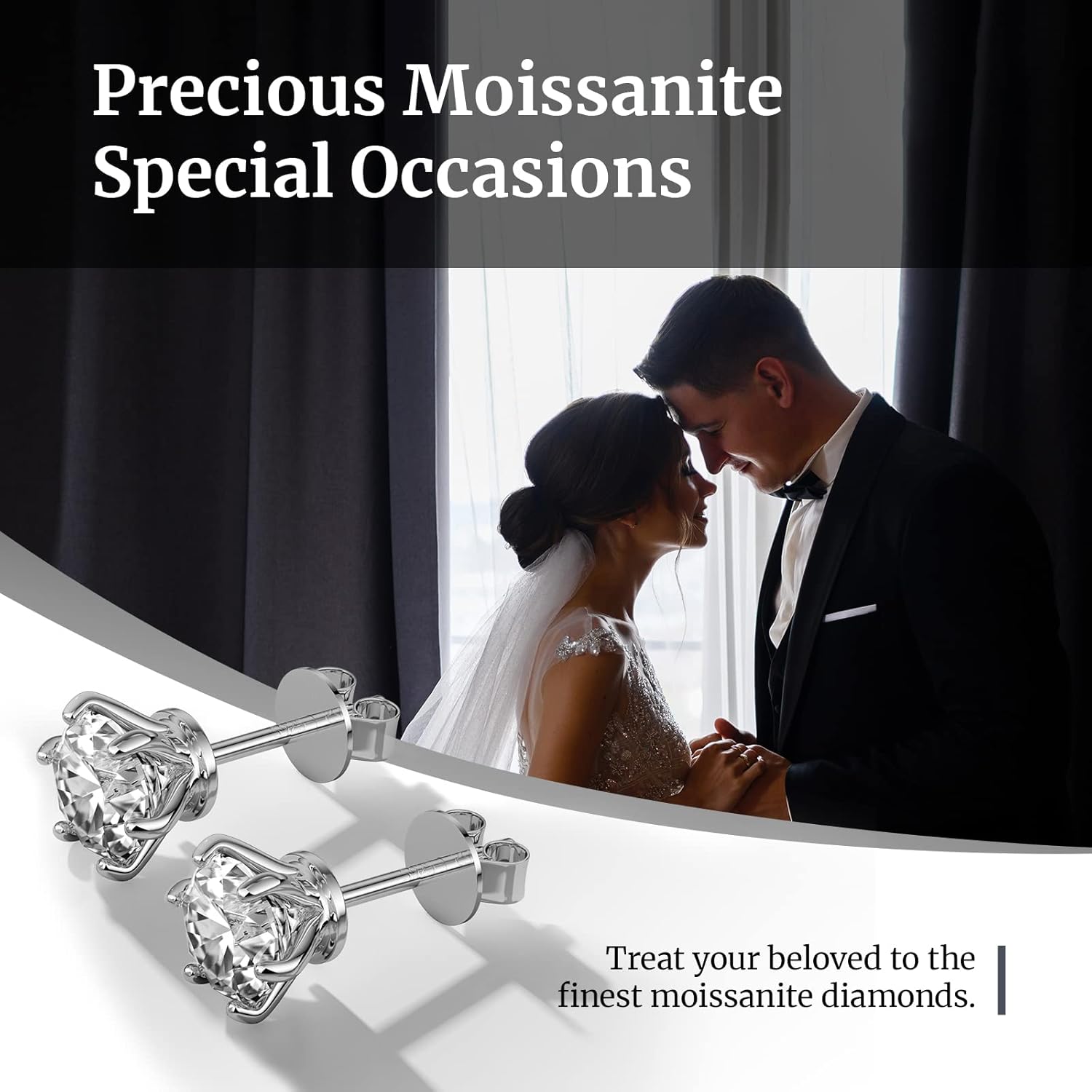 Moissanite Stud Earrings for Women, 18K White Gold Plated S925 Sterling Silver Hypoallergenic Diamond Earring, Lab Grown Diamond Earrings - Image 7