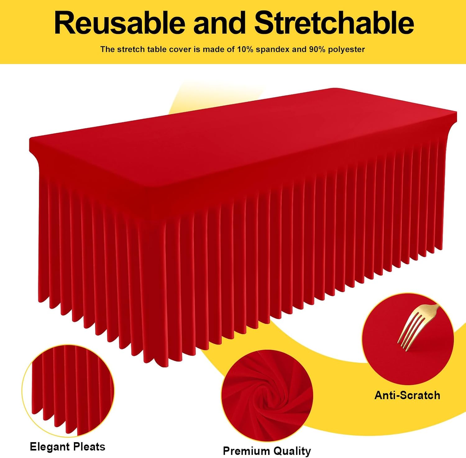 Smiry Spandex Tablecloth 6 Pack, Elastic Fitted Stretch Tablecloth for 6FT Rectangle Tables, Waterproof Washable Table Cover Skirt for Wedding, Banquet & Parties (Red, 72Lx30Wx30H Inch)