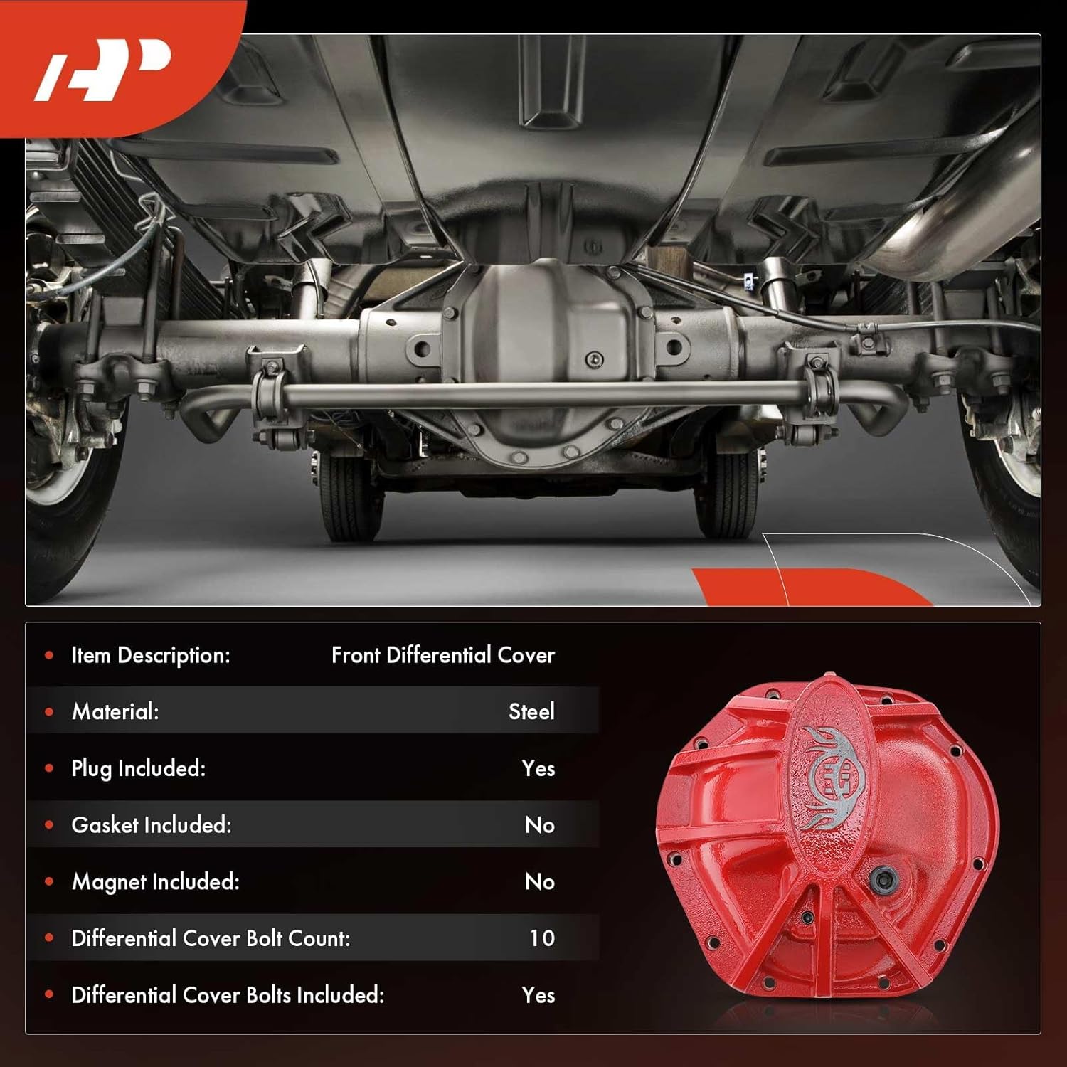 A-Premium Front Differential Cover with 10 Bolts Compatible with Jeep TJ 1997-2006 Wrangler 1997-2017 Wrangler JK 2018, fit for DANA 44 Axle