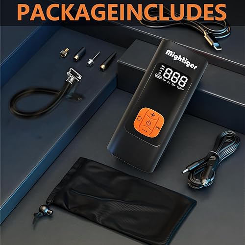Miniatura 6 de Inflador de neumáticos, compresor de aire portátil, inalámbrico, mini bomba de aire automática con manómetro digital, 150 PSI, inflado rápido y