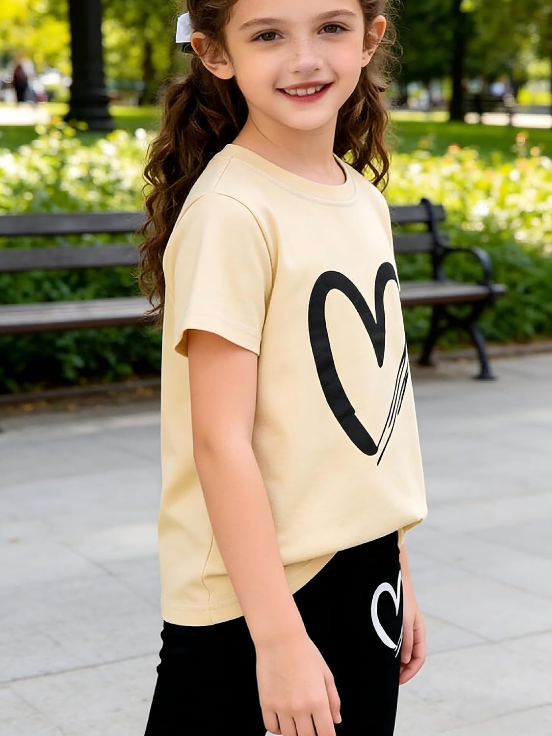 Girls 2 Piece Outfits -Spring Short Sleeve Graphic Top &Leggings Cherry/Capybara/Heart with for 6-14 Years