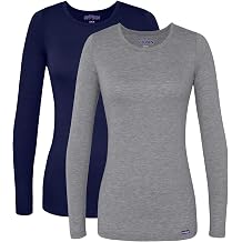 Sivvan Scrubs for Women - Long Sleeve Comfort Underscrub Tee Multicolor 2-Pack - S85002M - Dark Marl Gray/Navy - L