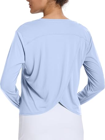 Long Sleeve Workout Tops for Women Athletic Shirts Split Back Running Hiking Quick Dry Sun Shirt UPF 50+